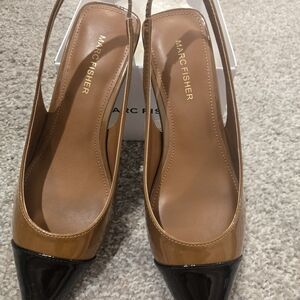 Marc Fisher Tan and Black Slingback Heels